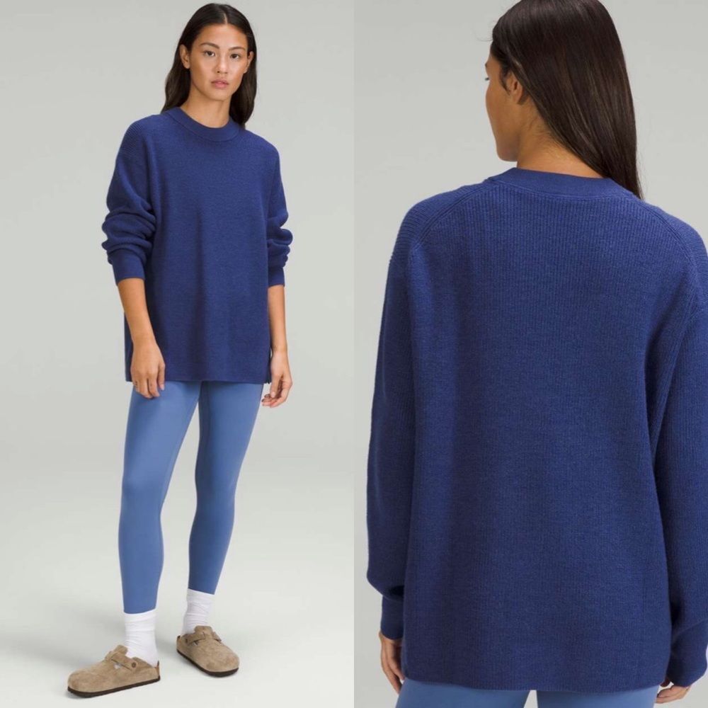 Lululemon merino wool blend ribbed Crewneck sweater in heathered psychic blue 8